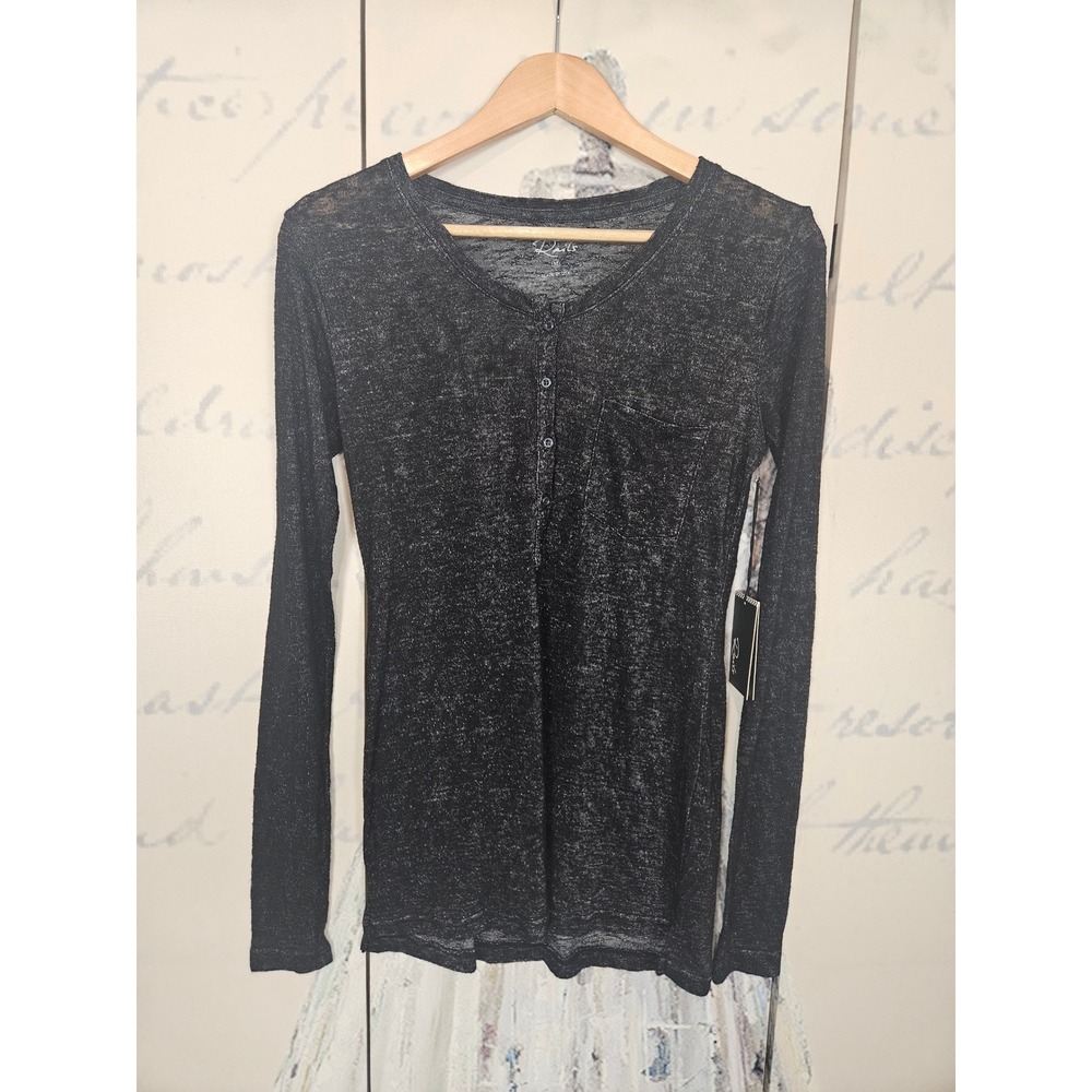 Rails Womens Long Sleeve Henley Top Midnight Blue Burnout Medium NEW